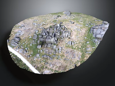 Natural Stone Piles And Wood Elements In Lush Green Grassland Outdoor Setting 3d model