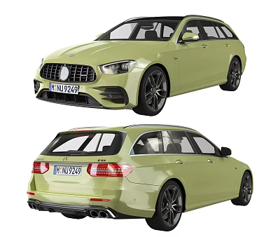 Light Green Station Wagon with Sporty Exterior Black Wheels Rear Spoiler and AMG Styling 3d model