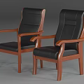 Classic High Back Office Chair With Black Leather Seat And Wooden Armrests