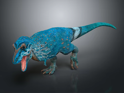 Fierce Blue Dinosaur Character With Orange Spots And Open Mouth 3d model