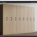 Modern Wooden Wardrobe With Multiple Doors Black Handles And Numbered Labels