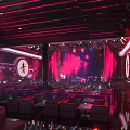 Modern Bar Interior With Red Neon Lights Stage Seating And Music Setup 3d model