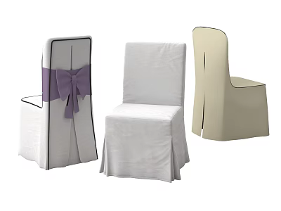 Assorted Dining Chair Covers With White Beige And Purple Bow Designs 3d model