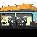 Company Exhibition Booth Design With Green Orange Accents And Product Displays