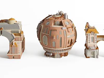 European Architecture Models with Spherical Central Structure and Various Detailed Design Elements 3d model