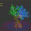 Vibrant Pink Flowering Tree With Twisted Trunk And Stone Base On Dark Background