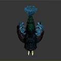 Game Movie Character Mythical Creature With Colorful Blue Green Red Feathers And White Horns Design