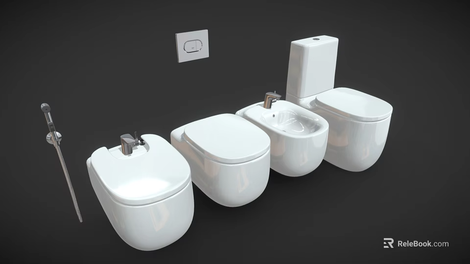 Modern White Toilets With Wall Mounted Flush Button And Different Designs 3d model