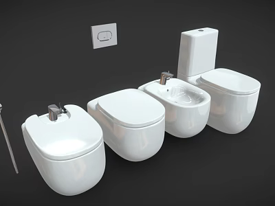 Modern White Toilets With Wall Mounted Flush Button And Different Designs 3d model