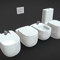 Modern White Toilets With Wall Mounted Flush Button And Different Designs 3d model
