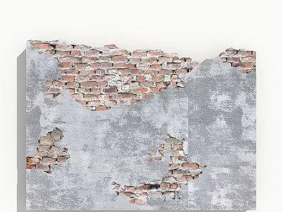 Old Building Facade With Damaged Peeling Plaster Weathered Texture And Exposed Red Bricks 3d model