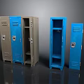 Blue And Gray Metal Lockers With Open And Closed Doors