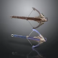 Two Crossbow Weapons With Different Colors Detailed Decorative Metal And Wooden Design