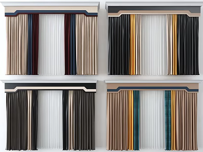 Modern Curtain Panels with Colorful Vertical Stripes and Valance Design 3d model