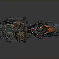 Futuristic Cyberpunk Motorcycle With Green Container Orange Baffle Mechanical Parts And Armored Rider