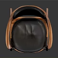 Curved Wooden Frame Chair With Black Leather Seat And Armrests Design