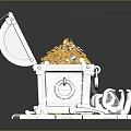 Open Treasure Chest Filled With Gold Coins And Surrounded By Spider Webs Bones Skull