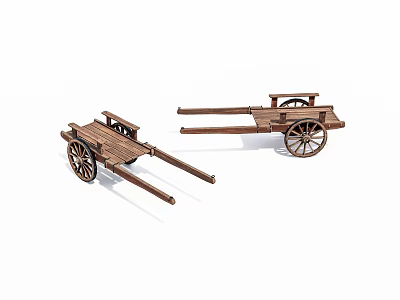 Two Traditional Wooden Hand Carts Featuring Flatbed Design Wheels And Handles 3d model