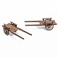 Two Traditional Wooden Hand Carts Featuring Flatbed Design Wheels And Handles