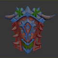 Ornate Medieval Shield Design Featuring Metal Spikes Red Emblem And Horns