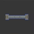 Model Train On Bridge Structure Featuring Red Piers Blue Railings And Yellow Warning Stripes
