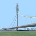 Modern Cable Stayed Bridge With Unique Tower Design And City Grassland Background 3d model