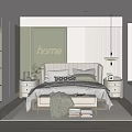 Kids Bedroom with Green and White Walls Neon Home Sign Bed Nightstands and Bookshelf
