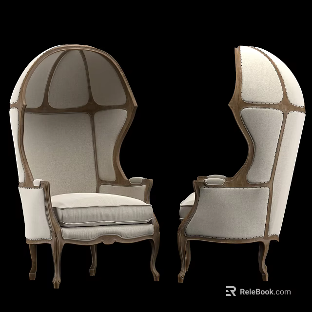 Classic Style Single Sofa With Wooden Frame Beige Fabric Arched Top And Exquisite Stitching 3d model 