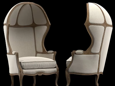 Classic Style Single Sofa With Wooden Frame Beige Fabric Arched Top And Exquisite Stitching 3d model