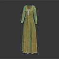 Yellow Patterned Long Dress with Long Sleeves and Front Lacing Design 3d model