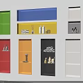 Colorful Wall Mounted Storage Shelves with Various Designs and Decorative Items
