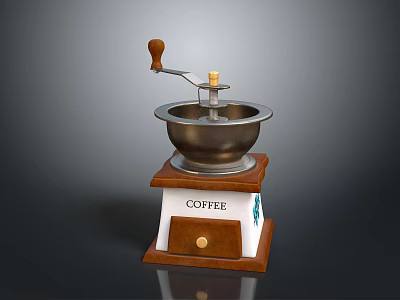 Vintage Coffee Grinder With Wooden Handle Metal Grinding Bowl And Base Featuring COFFEE Lettering 3d model