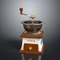 Vintage Coffee Grinder With Wooden Handle Metal Grinding Bowl And Base Featuring COFFEE Lettering