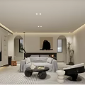 Modern Minimalist Bedroom With Large Bed And Lounge Chair