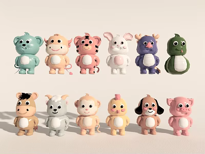 Adorable Plush Animal Toys Featuring Various Animal Designs And Colorful Styles 3d model