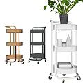 Multi Tier Mobile Storage Carts With Wheels In Wooden Black White For Home Storage