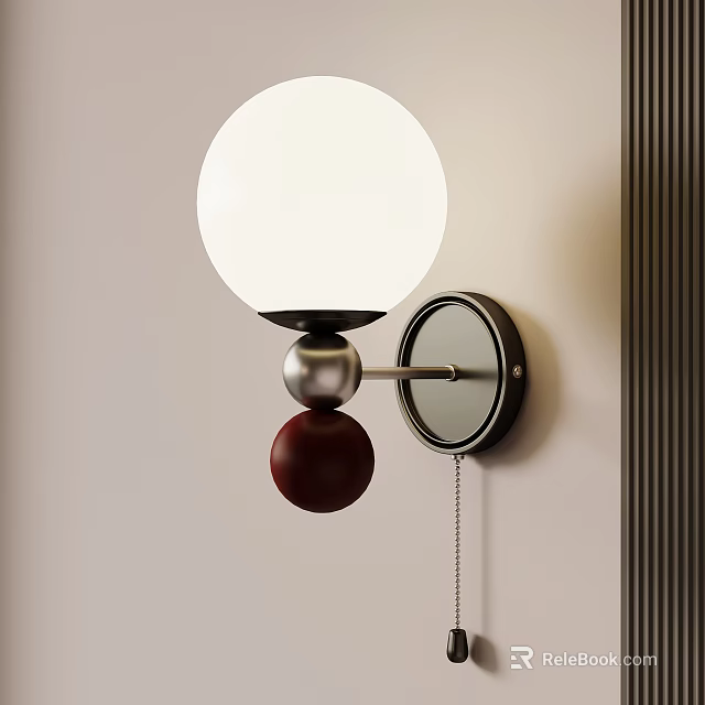 Modern Wall Lamp With White Spherical Shade And Red Decorative Ball 3d model 