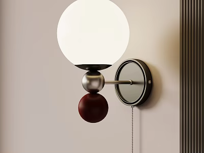 Modern Wall Lamp With White Spherical Shade And Red Decorative Ball 3d model