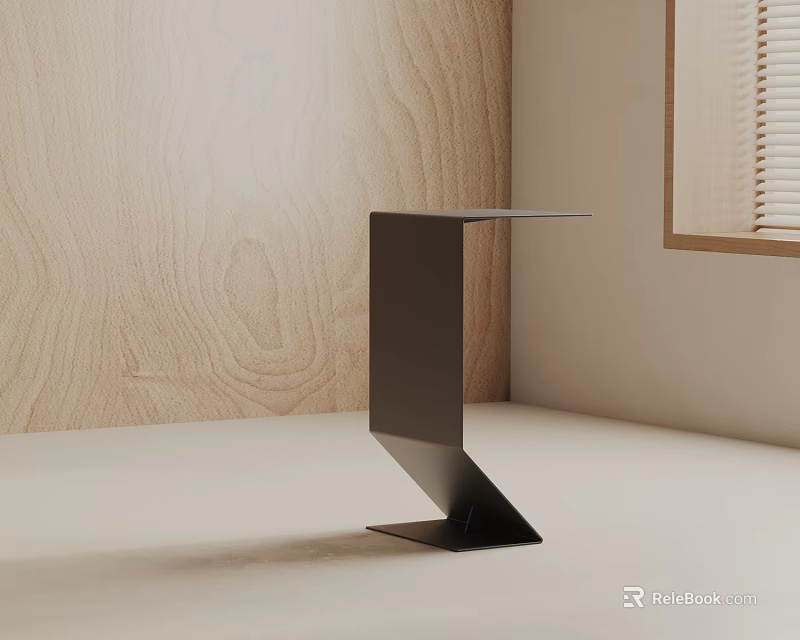Minimalist Modern Black Side Table with Unique Angular Structure in Light Wooden Room 3d model 