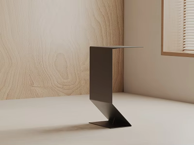 Minimalist Modern Black Side Table with Unique Angular Structure in Light Wooden Room 3d model