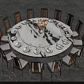 Elegant Round Dining Table Set With Matching Chairs Tableware And Decorative Flower Vase Centerpiece 3d model