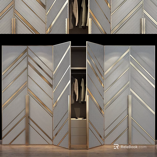 Elegant Modern Chest of Drawers With Chevron Pattern And Gold Accents 3d model 