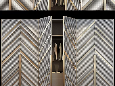Elegant Modern Chest of Drawers With Chevron Pattern And Gold Accents 3d model