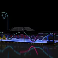 Neon Lit Vehicle Display Platform With Warning Signs And Reflective Surface