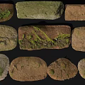 Collection Of Ground Stones In Various Shapes With Moss Textures