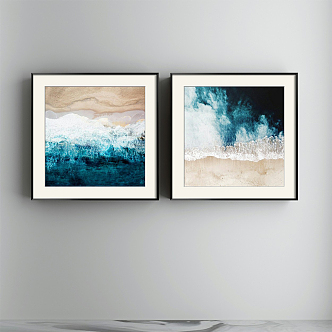 Modern Abstract Painting Blue Bedroom Ocean Beach Decorative Painting 3d model