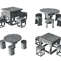 Sturdy Outdoor Table Sets with Square Round Designs and Matching Stools 3d model