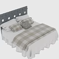 Double Bed with White Bedding Grey Headboard Diamond Pattern and Decorative Pillows in Modern Bedroom Interior