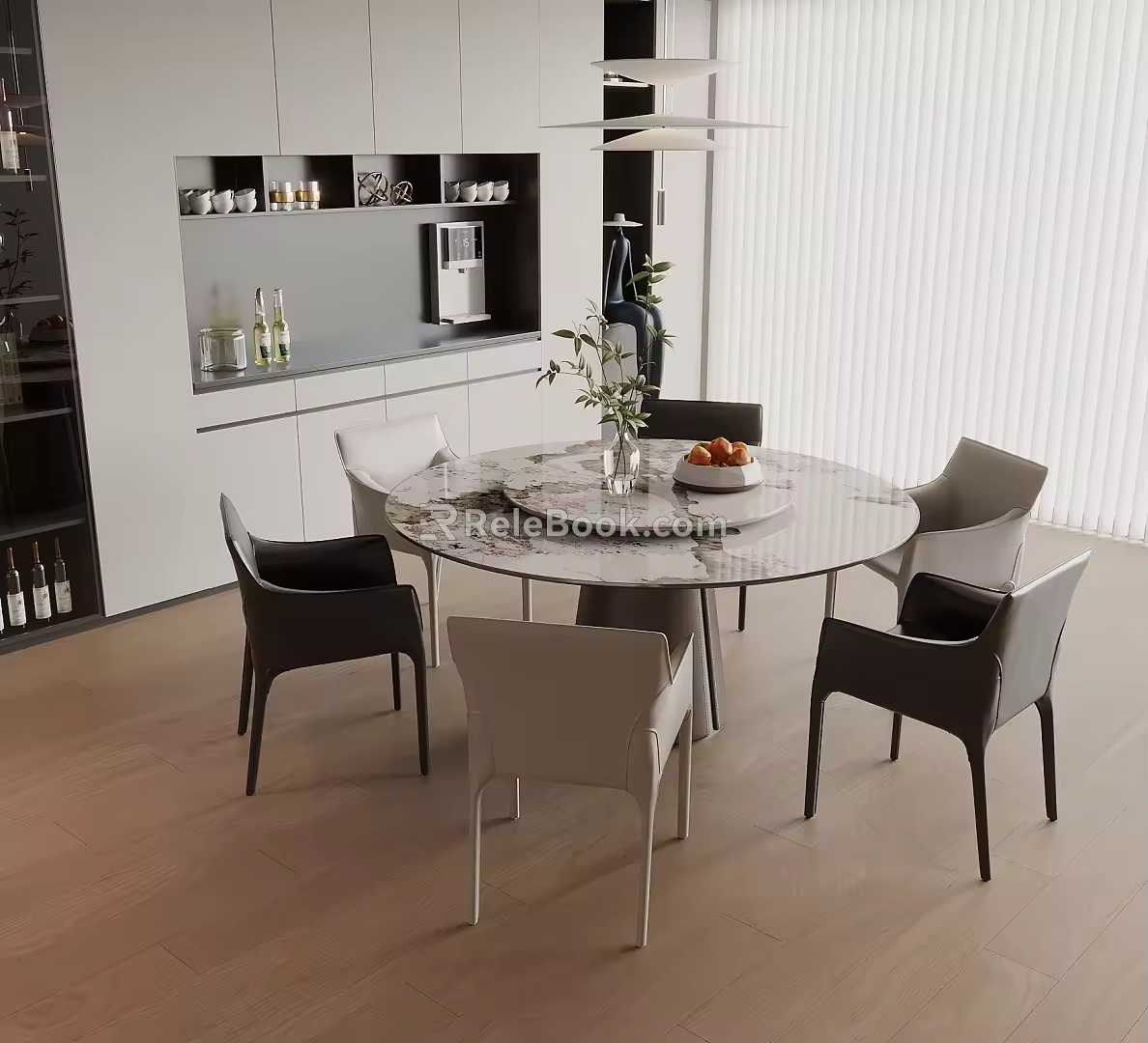 Round Dining Table and Chair Combination Sideboard 3d model