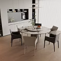 Round Dining Table and Chair Combination Sideboard 3d model